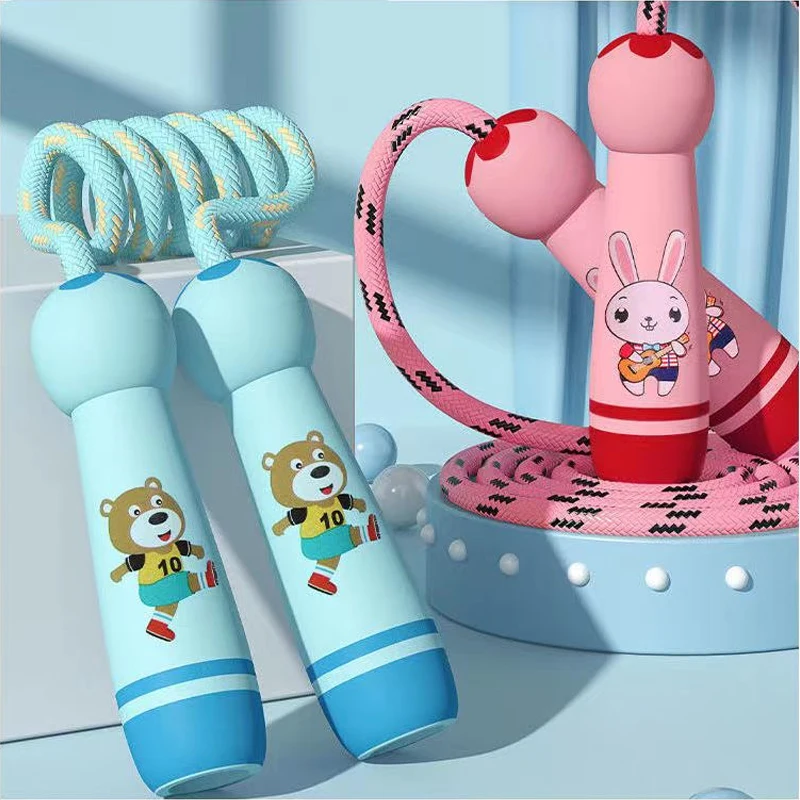 Detské športové nastaviteľné bavlnené laná laná Športová kondícia Krásna karikatúra Preskočenie prírodnej drevenej rukoväte Filľovača dizajn