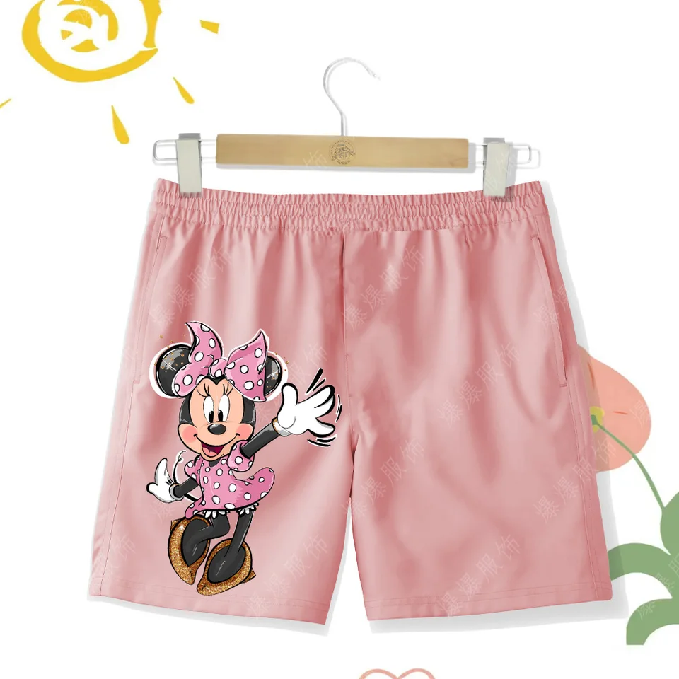 Detské športové šortky Disney Mickey Mouse Hip Hop Hop Kawaii 2d Minnie Print Cuto Girl Plaim Shorts letné detské plážové nohavice