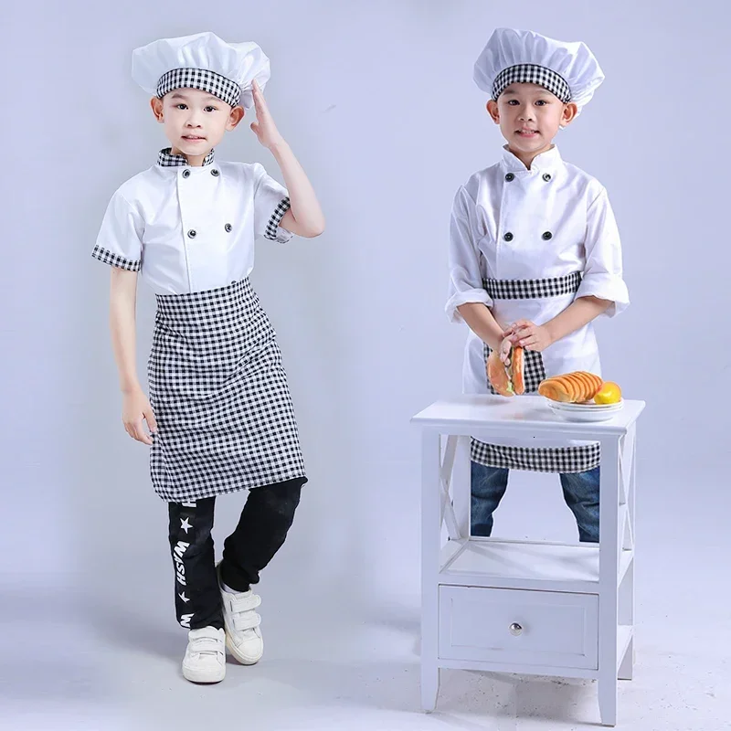 Detské šéfkuchové bundy kuchyňa Roleplay Uniform Cook Hat Restaurant Cosplay kostýmy Halloween deti čašník čašníčka Čašníčka Kerr2