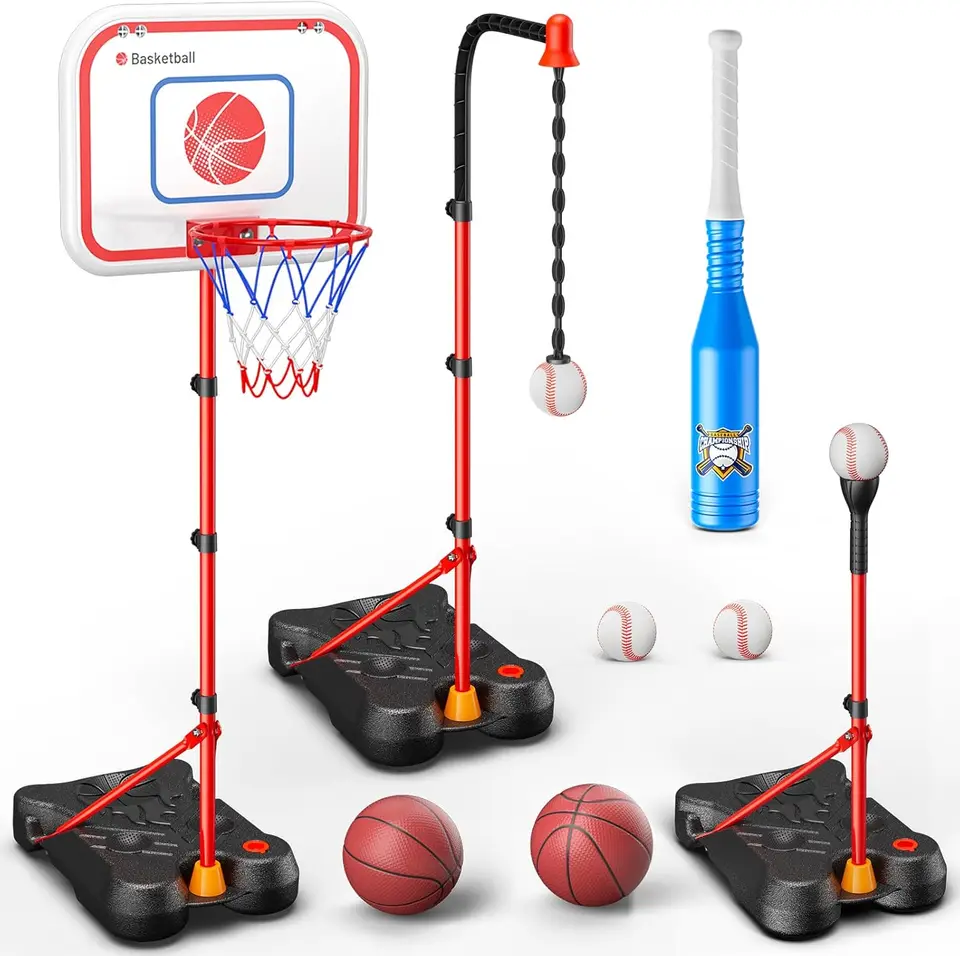 Detský basketbalový obruč a set lopty T, nastaviteľný stojan na košík, zavesenie odpaliska baseball pre batoľatá chlapci dievčatá vo veku 2 3 4 5 6 7