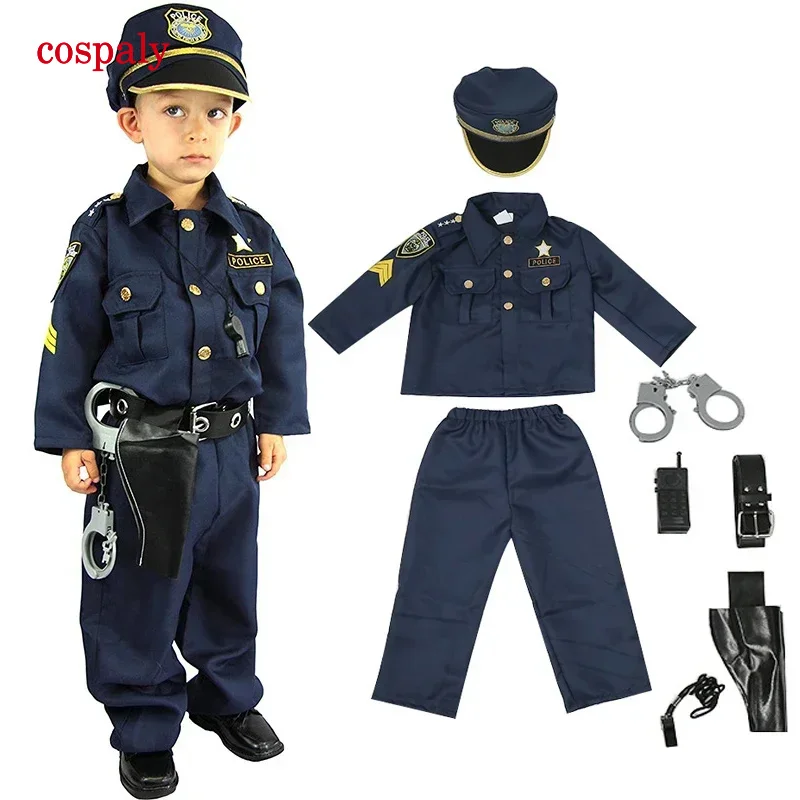 Detský cosplay film a televízny policajný dôstojník Kostým súpravy unisex 2023 Boys America Police Halloween Carnival Dress Up Party Stage sh sh
