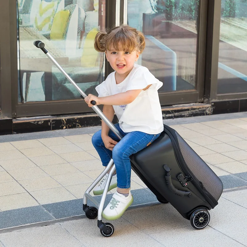 Detský kufr vylepšený verzia Baby Sediace na kolobežke Trolley Case Travel Bag Prejdite na rolovaciu batožinu pre deti