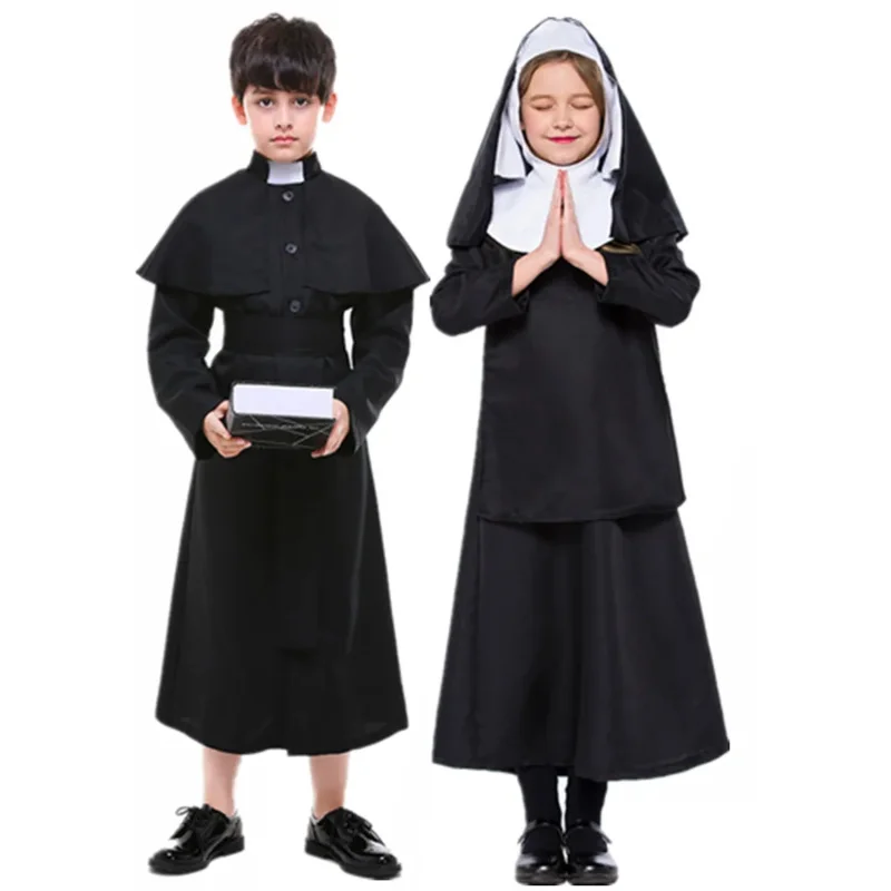 Detský kňaz mníška kostým Tradičné stredoveké náboženské oblečenie Kids chlapci dievčatá Karneval Halloween Cosplay Fancy Party Dress ea9