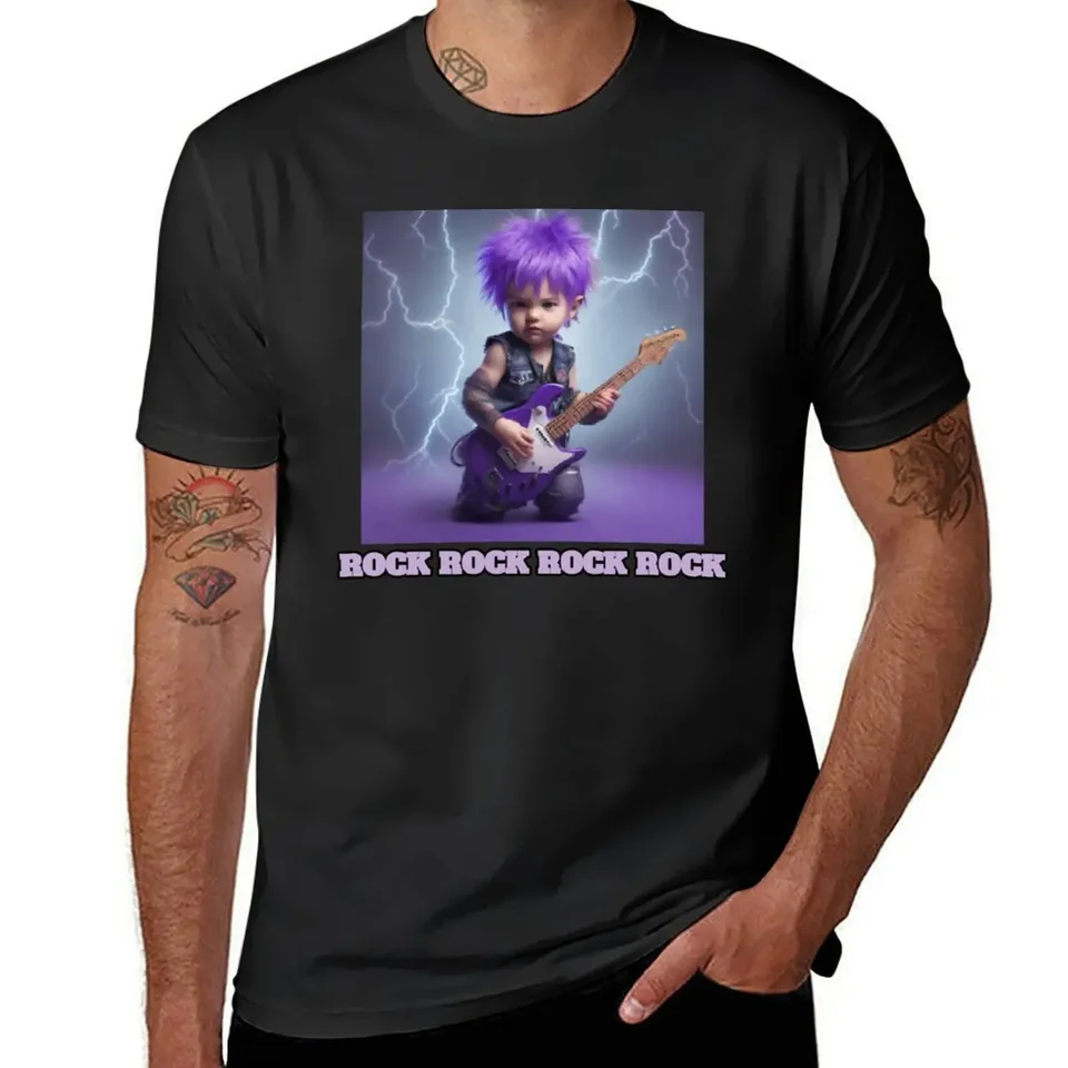 Detský rockový gitarista Purpurové vlasové tričko plus veľkosti košele Grafické odpaliská Ploty Men tričká vysoké kvalitné