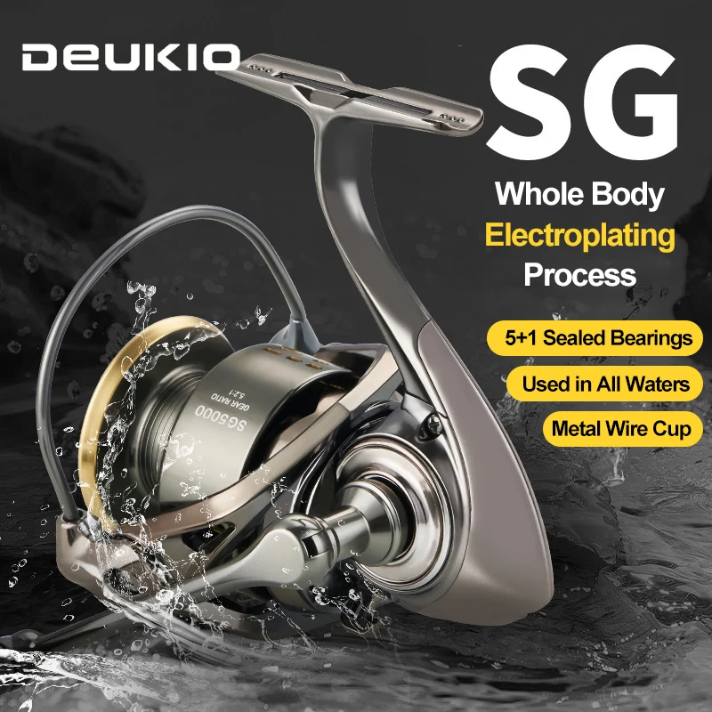 Deukio Spinning Fishing Navice navijak návnady 5+1BB Max Drag 12kg kovová cievka rybie alarm rotujúceho kolesa pre sladkovodnú slanú vodu