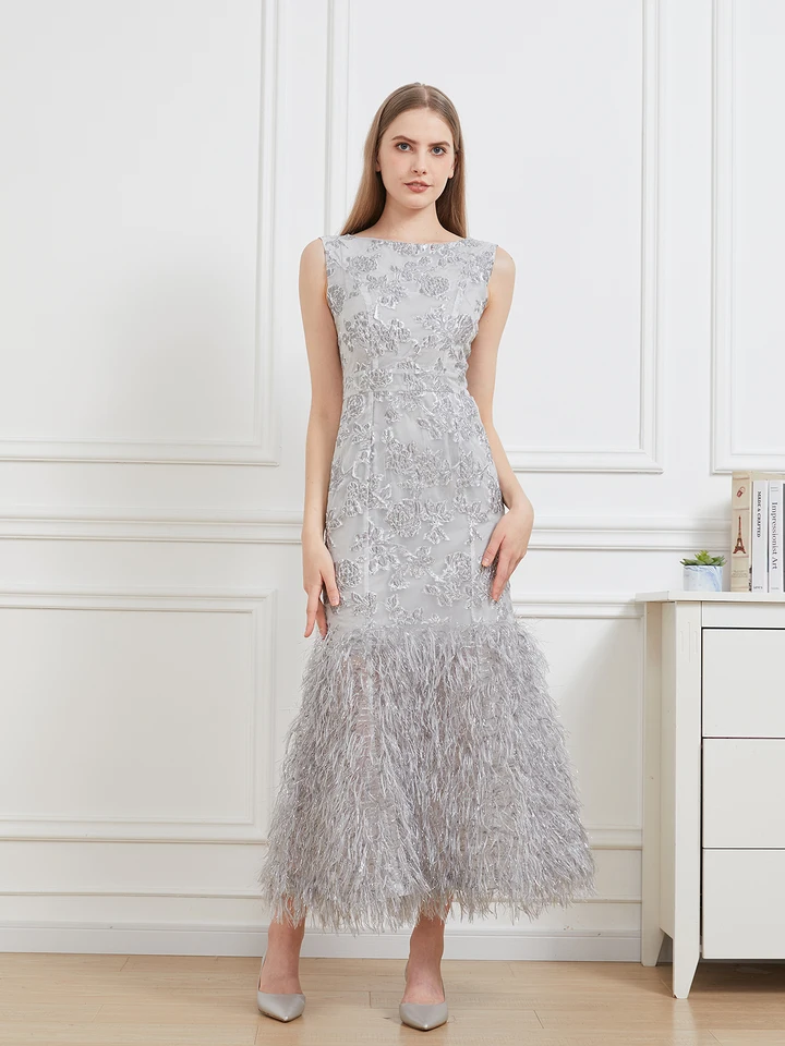 Devchata nová organza rybárske dlhé šaty maxi večerné rukávy bez rukávov kliešťové šaty perie dám