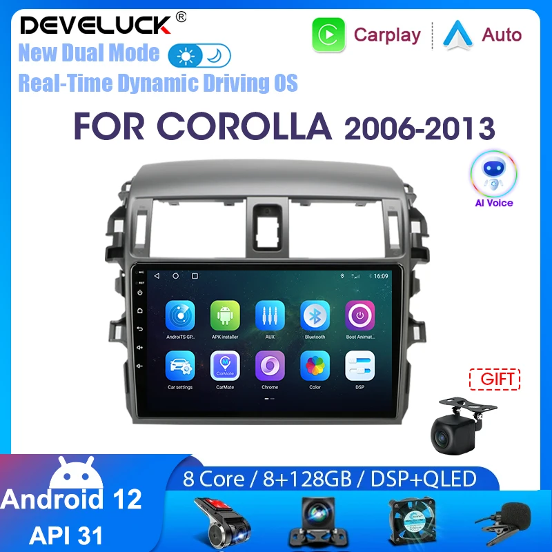 Develuck 9 -palcový automobilový rádio multimediálny video prehrávač Wireless CarPlay a bezdrôtové Android Auto 4G dotyková obrazovka Dual Bluetooth GPS