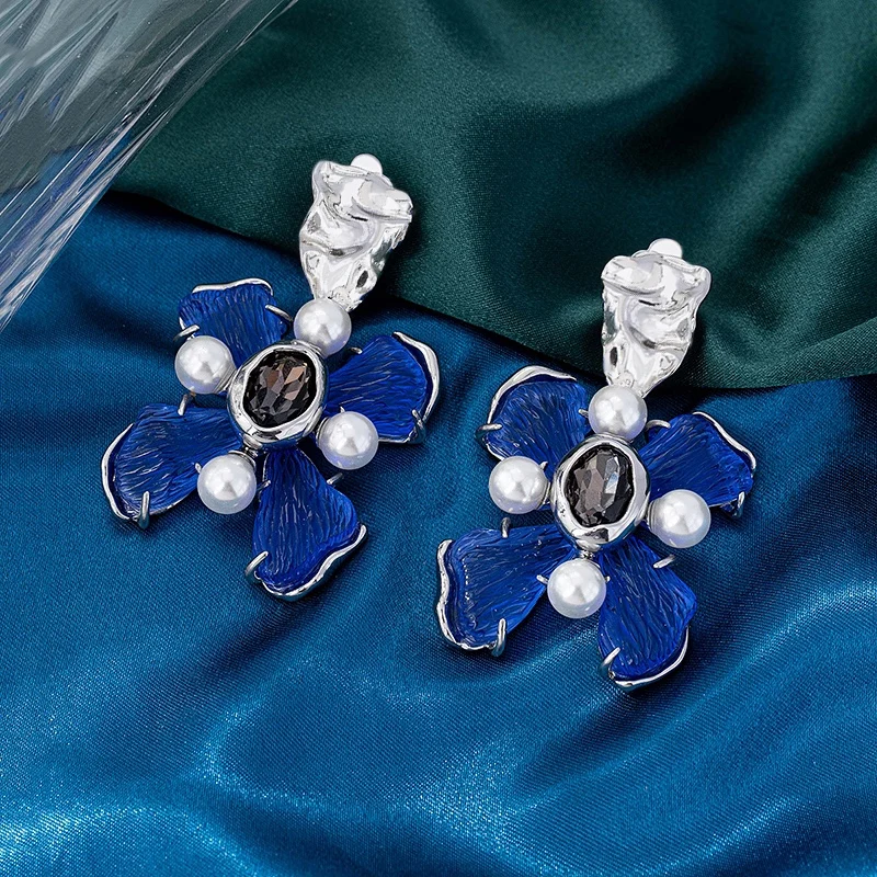 Devil Original Design meď zlatý kvet blue perla nepravidelný uší spona