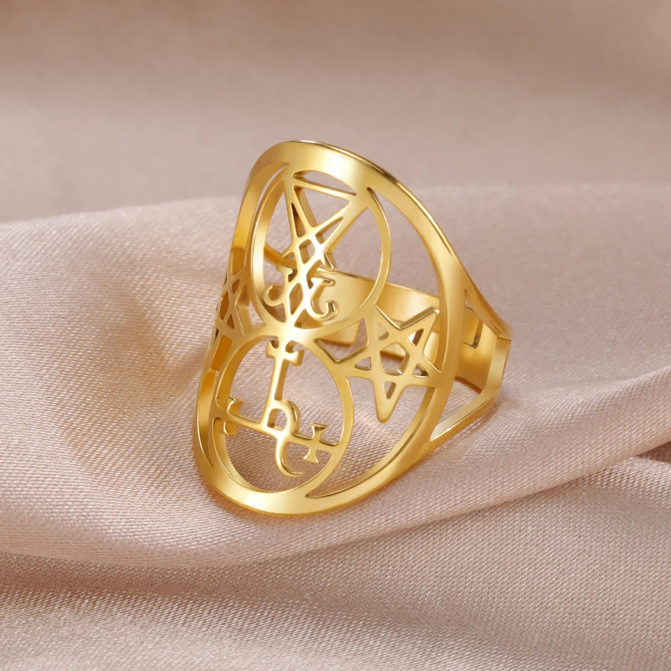Devil Seal Geometric Ring Lucifer Sigil z Lilith nastaviteľný dámsky prsteň Šalamún Guardian z nehrdzavejúcej ocele Darček