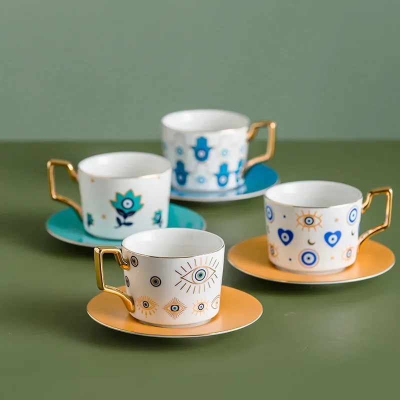 Devil's Eye Fashion Ceramic Coffee Cup Európsky módny kávový šálka tanier set Domov Popoludňajší čaj Kvetinový čaj Šálka