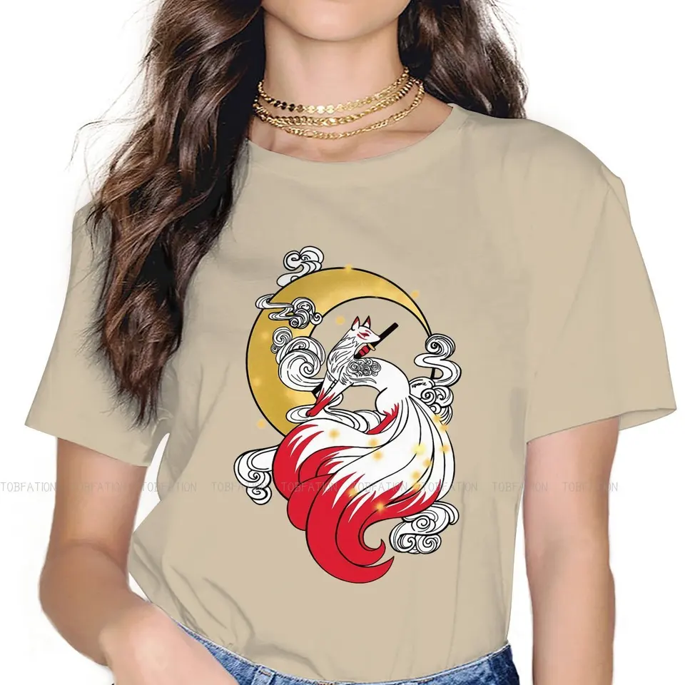 Deväť chvostov Fox krásne fantasy tričko pre dievča 4xl kitsune zlatý mesiac základné letné mikiny