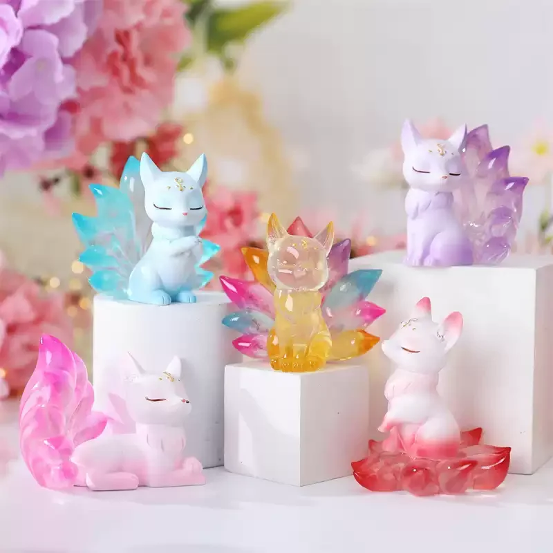 Deväť zadných líškových sérií slepá krabica anime figúrka dekorácia farebná líška tajomstvo box prekvapenie hračky darček kawaii stolný ornament