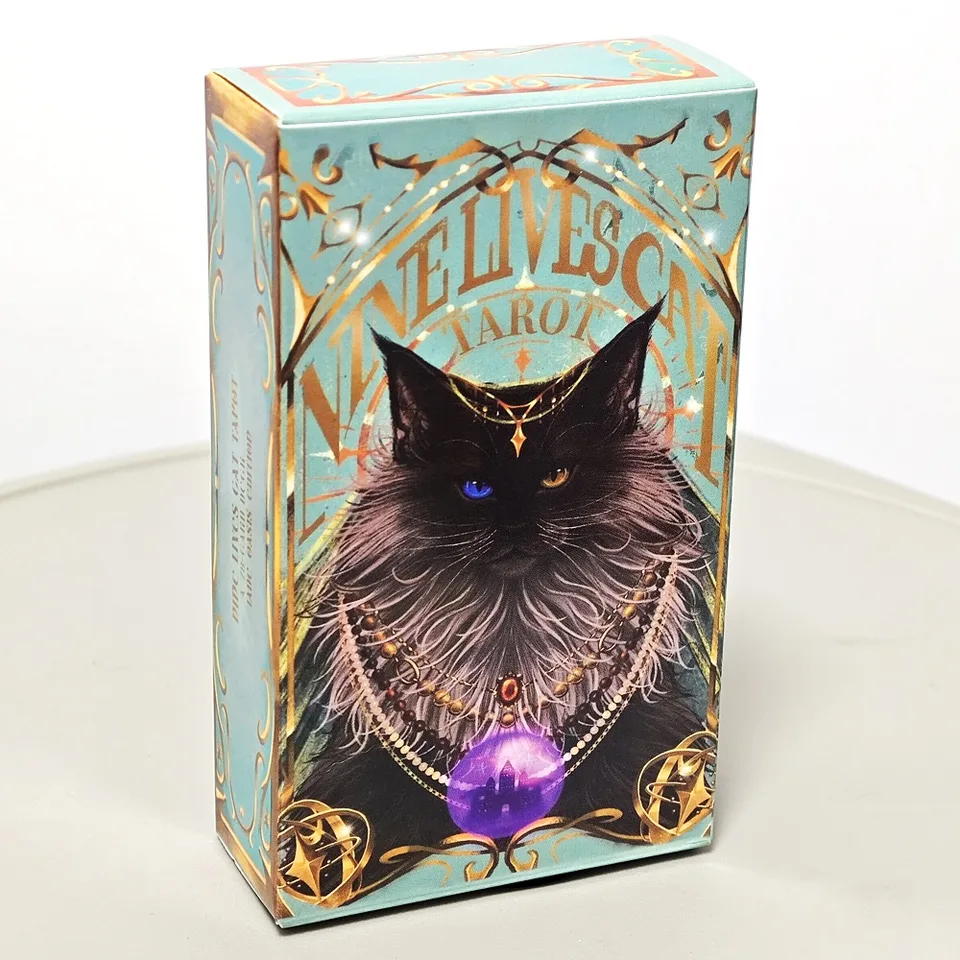 Deväť životov Cat Tarot - konečný mačkový tarot pre milovníkov mačiek a duchovných hľadačov 10.3*6 cm 78 PCS Tarot Cards