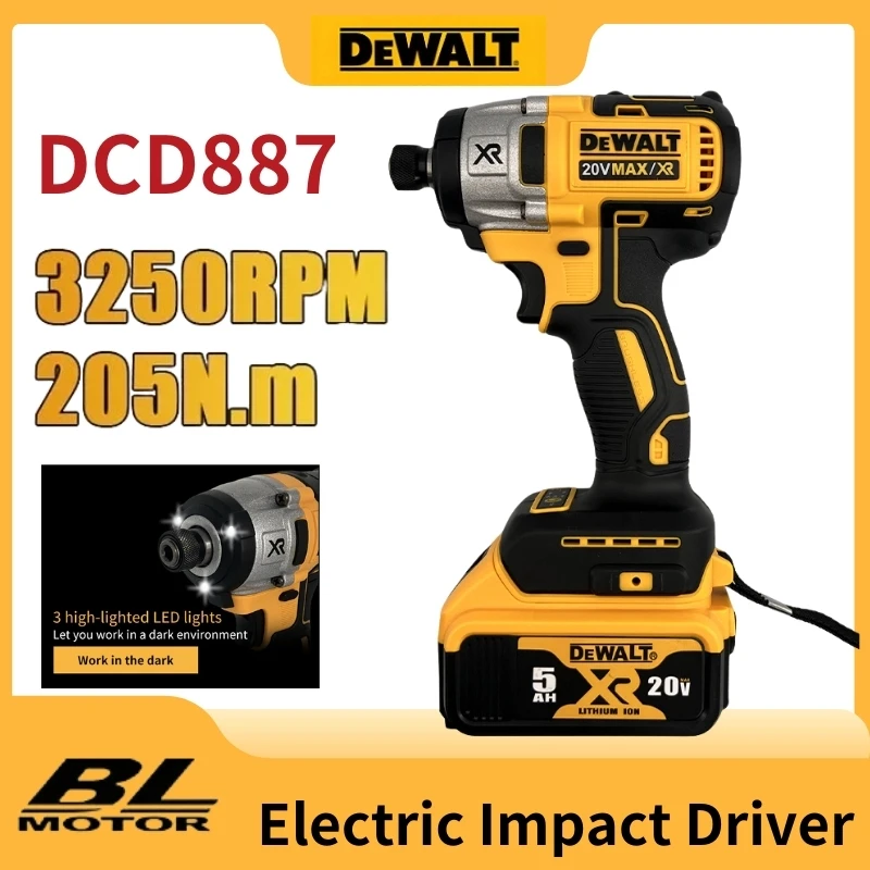 Dewalt 20V DCD887 bezdrôtový náraz vŕtací vŕtací vŕtací vŕtací vŕtací vŕtačku Nabíjateľné elektrické náradie 3250 orpm elektrický skrutkovač
