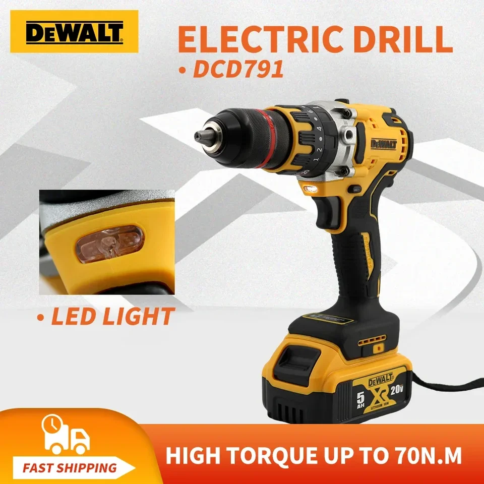 Dewalt DCD791 20V bezdrôtový multifunkčný vodič dobíjateľný vŕtačka 2000 orpm 1/2 v smennej rýchlosti bez kefy bez napájania batérie