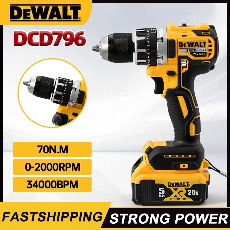 Dewalt DCD796 bezdrôtový kefový náraz vŕtačku bez kefy vŕtačka Multifunkčný nabíjateľný prenosný 20V napájací náradie batérie
