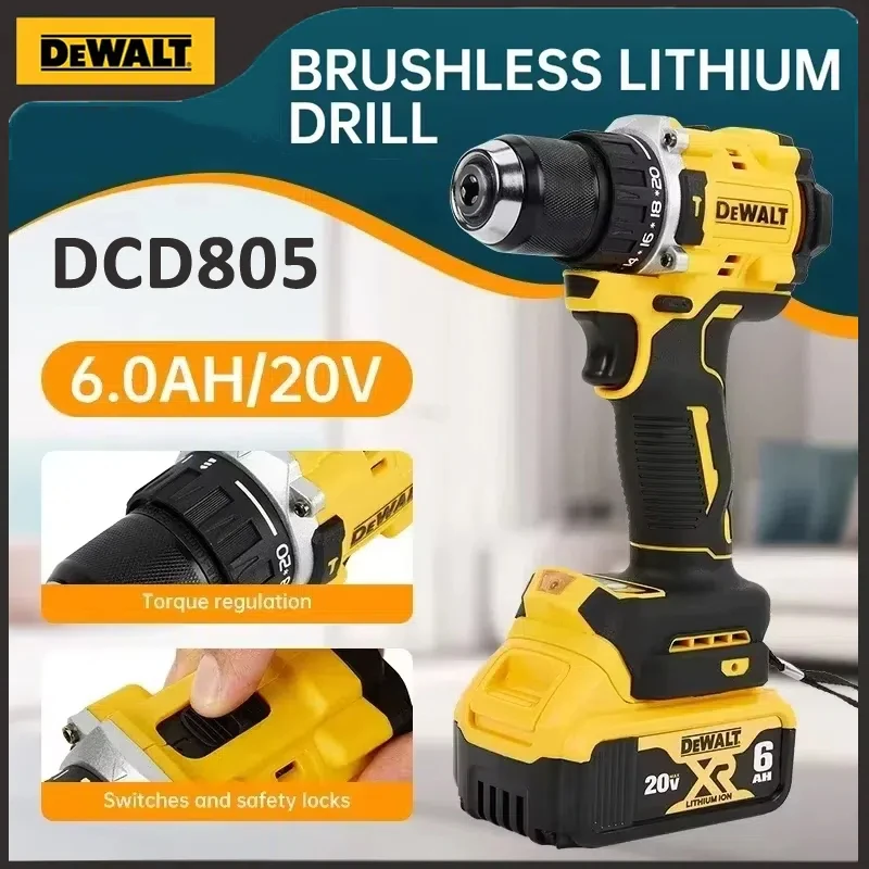 Dewalt DCD805 Brushless Impact Vŕta bezdrôtového elektrického skrutkovača Multifunkcia ručného vŕtačky 20V nabíjateľný výkonový náradie