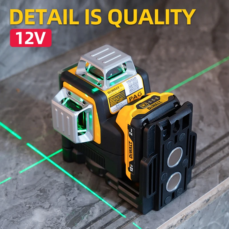 Dewalt dw089lg 3 Strany*360 stupňov Vertikálne 12 riadkov laserovej úrovne Horizontálna zelená úroveň svetla Vonkajšie