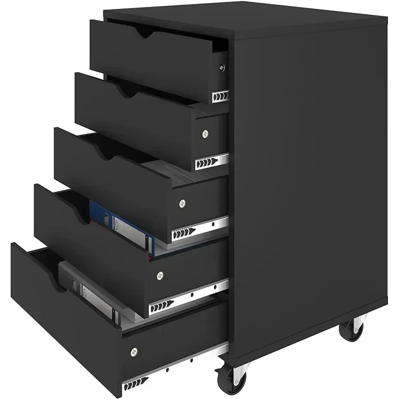 DEXTRUS 5-DRAWER DREVNÁ KABLITA KABORETU HURT MOBILNÁ ORGANIZER SKLADOVANIE V OBLASTI KANCELÁRIA, ČIERNA, KILINOVÁ KABINET