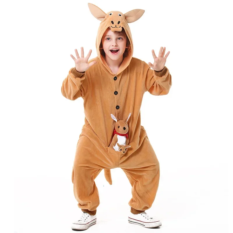 Deň detí cosplay kangaroo deti unisex s kapucňou Onesie