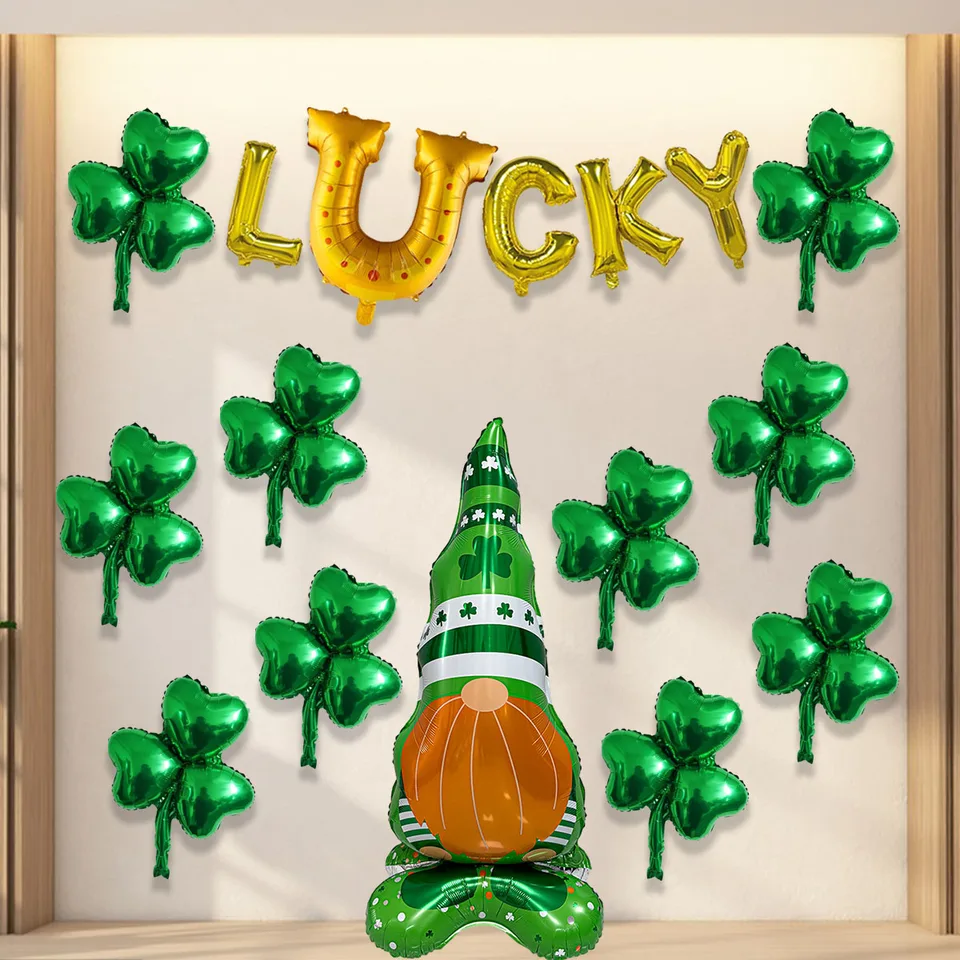 Deň sv. Patricks Lucky Clover Foil Balloons Horseshoe pivo pohár dekor írsky festival Elf Balloon Home Party Supplies