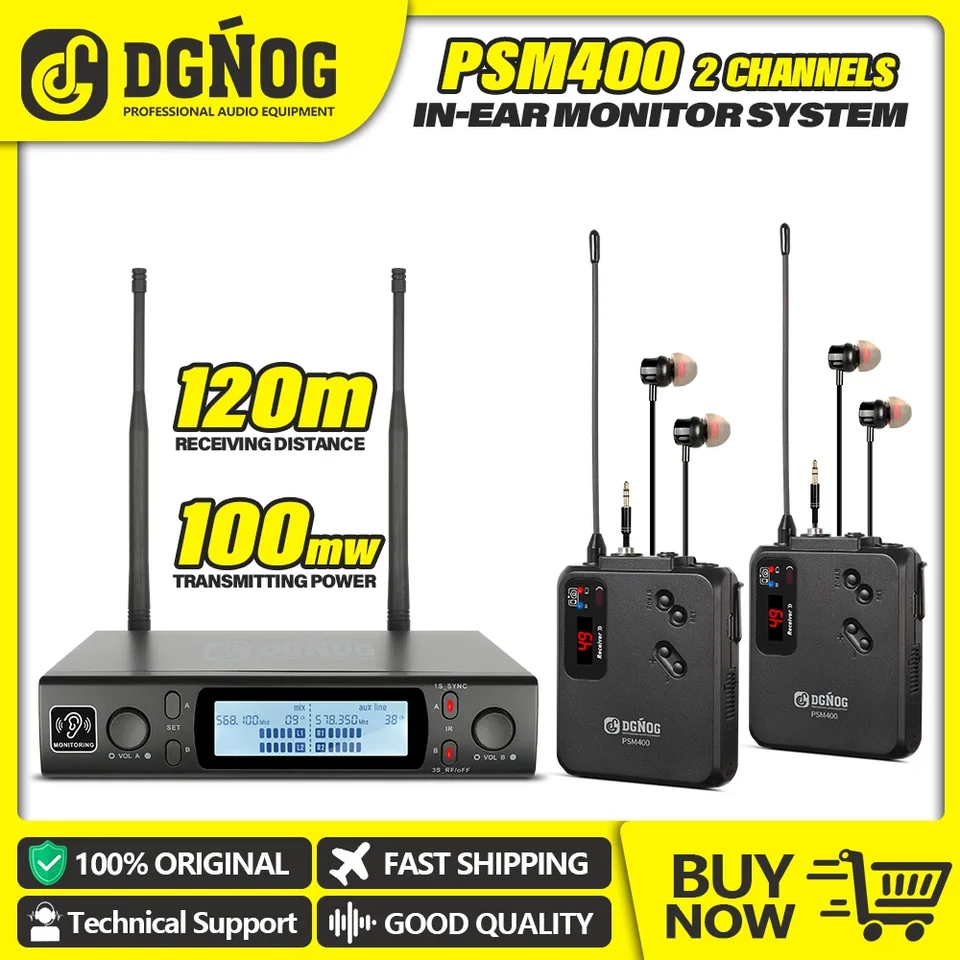DGNOG PSM400 UHF 2 Channel Wireless In-Ear Monitor System Professional mono monitorovanie pre Singer Singer Singio Singer