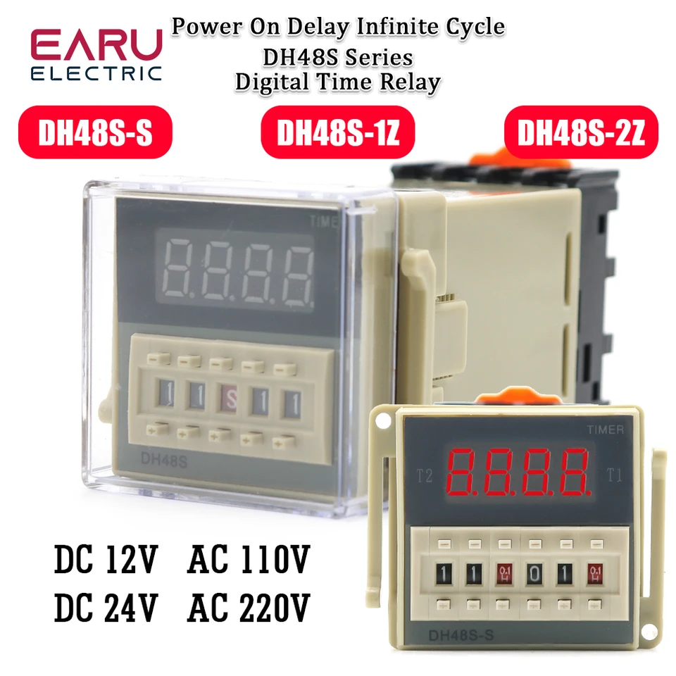 DH48S-S 0,1S-99H DIGITÁLNA LED Programovateľné časovacie prepínač DC 12V 24V AC 110V 220V Časovač opakovania cyklu DH48S-1Z 2Z
