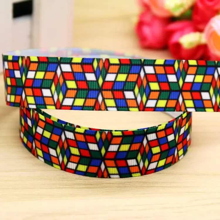 DHK 7/8 '' 5Yards Magic Cube tlačené grosgrain stuhové pokrývky hlavy na vlasy DIY DIY DECORÁCIA OEM Veľkoobchod 22 mm e1171