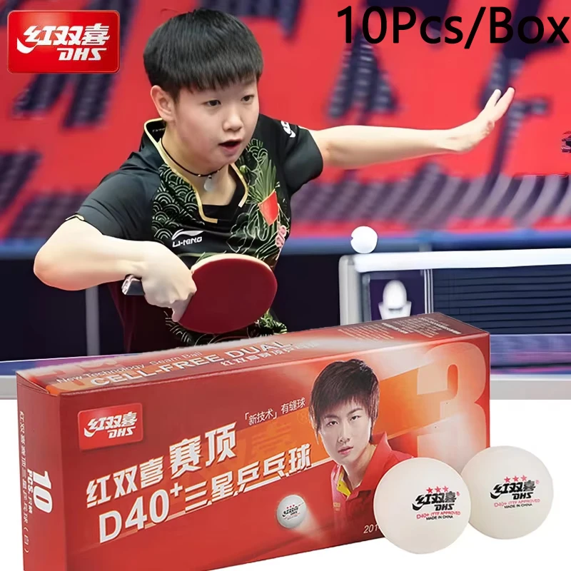 DHS 3-hviezdičkové stolné tenisové loptičky D40+ ABS Nový materiál 10 PC/Box Professional ITTF schválené ping pongové gule na výcvik