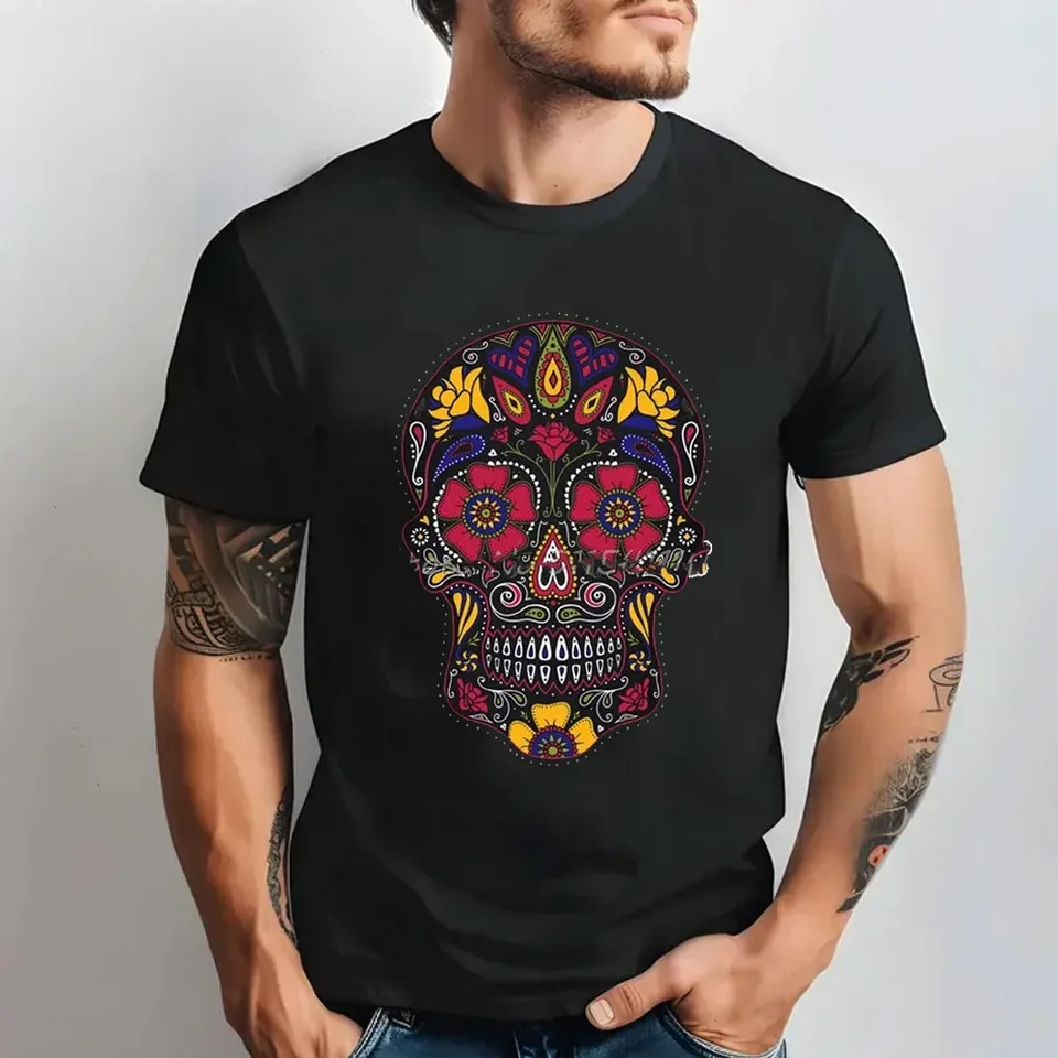 Dia de los Muertos Day of the Dead Sugar Skullanime Design Design Halloween trik alebo ošetrenie bavlnených mužov Tričko Men Men Oblečenie