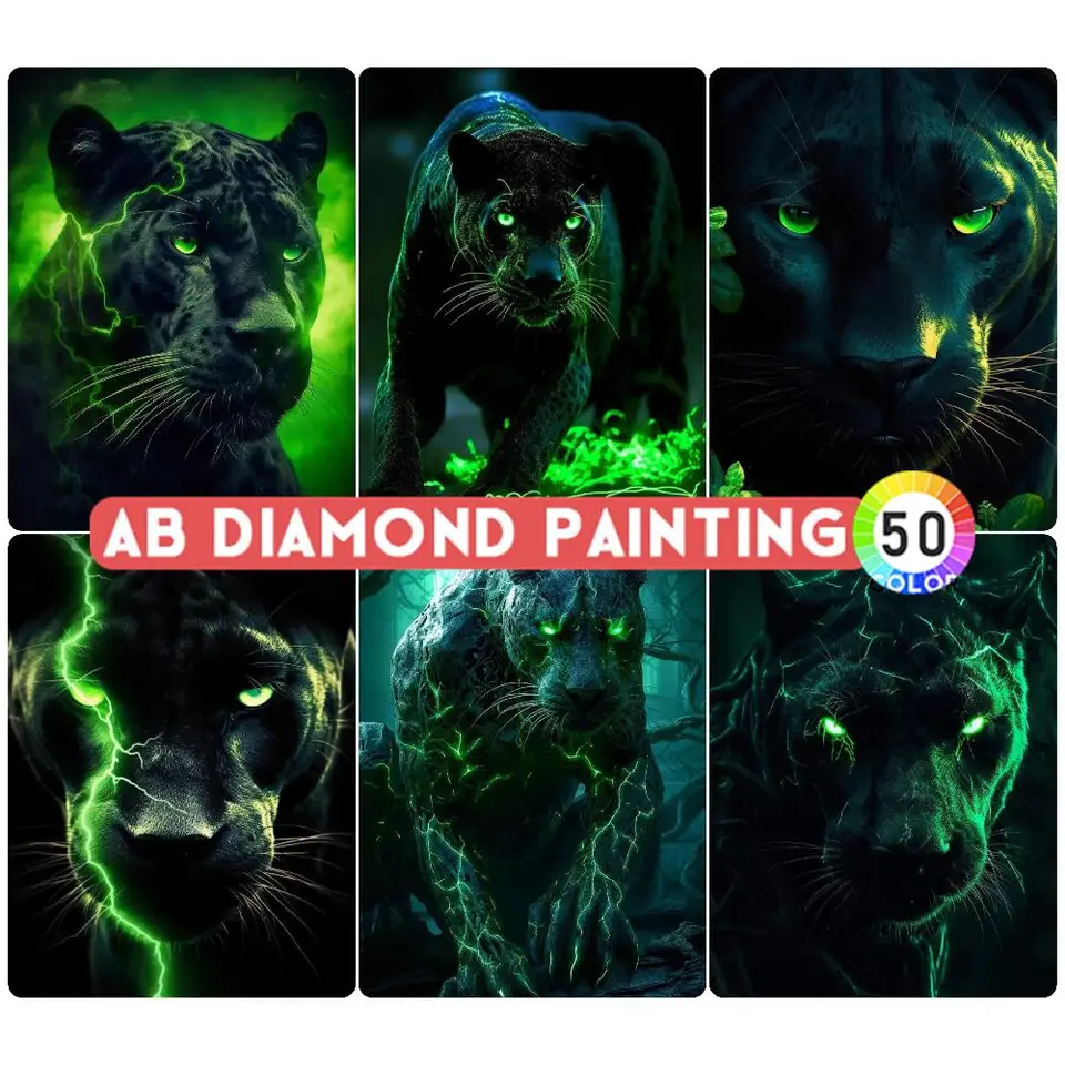 Diamantová maľba ab Northern Lights Lightning Black Panther Animal 5D DIY 2024 Nový produkt set Fantasy remeslá darček domáci výzdoba