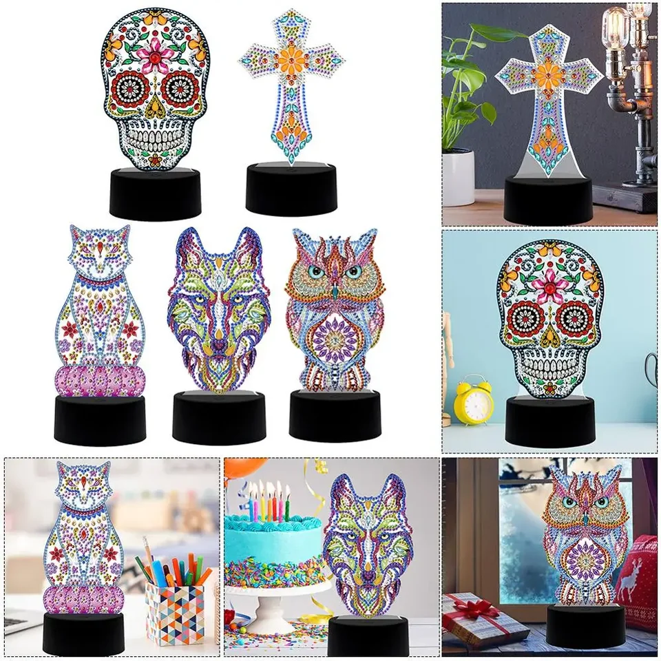 Diamantová maľba LED lampa svetlo 5D Diamond výšivka krajina kamienky