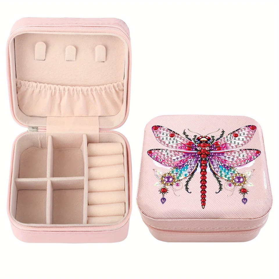 Diamond Art Painting Jewelry Organizer Box Sit, DIY Dragonfly Jewelry Box pre dospelých, prenosné šperky puzdro na klenoty darčeky