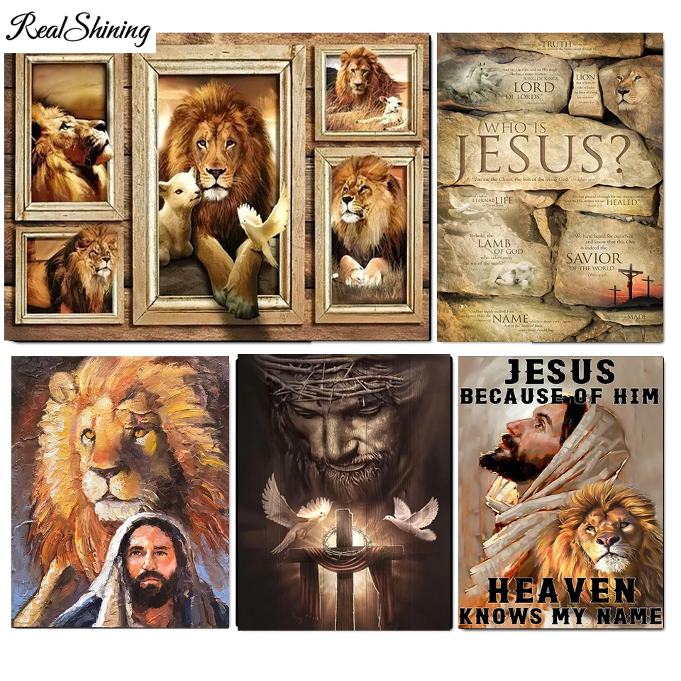 Diamond Art Warrior Lion of Judah Pray, Jesus Christ Series Cross, Lion, Baránok, americká diamantová maľba DIY výšivka T1927