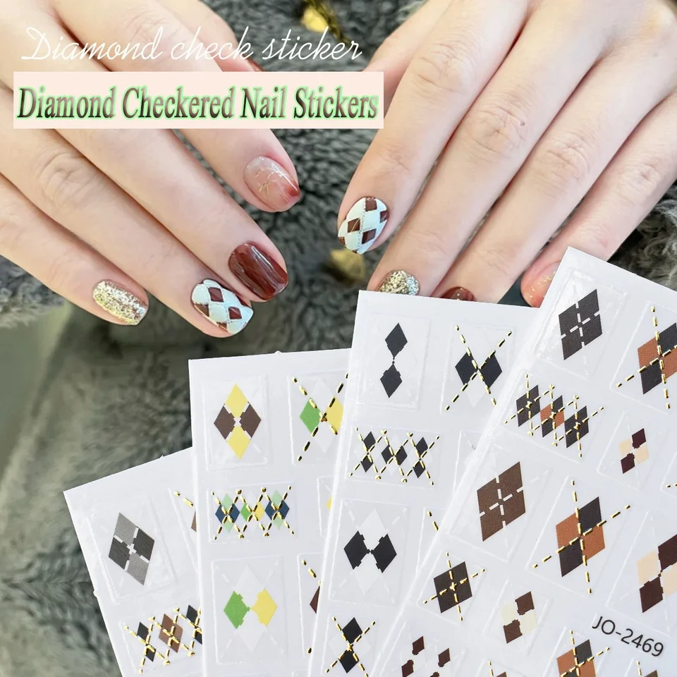 Diamond Grid Pattern Art Sticker Nový šachovník Dizajn DIY príslušenstvo na nechty dekorácie nálepky