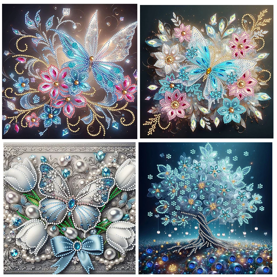 Diamondové maľovacie súpravy pre dospelých motýľ, 5D špeciálny tvar krištáľový kamienok Diamond Art Kit Kvet pre domácu stenu dekorácie