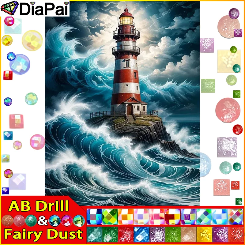 Diapai Fairy Dust AB Diamond Painting Full Square/Diamond Plážový maják vzorový výšílový krížový steh 5D kamienok