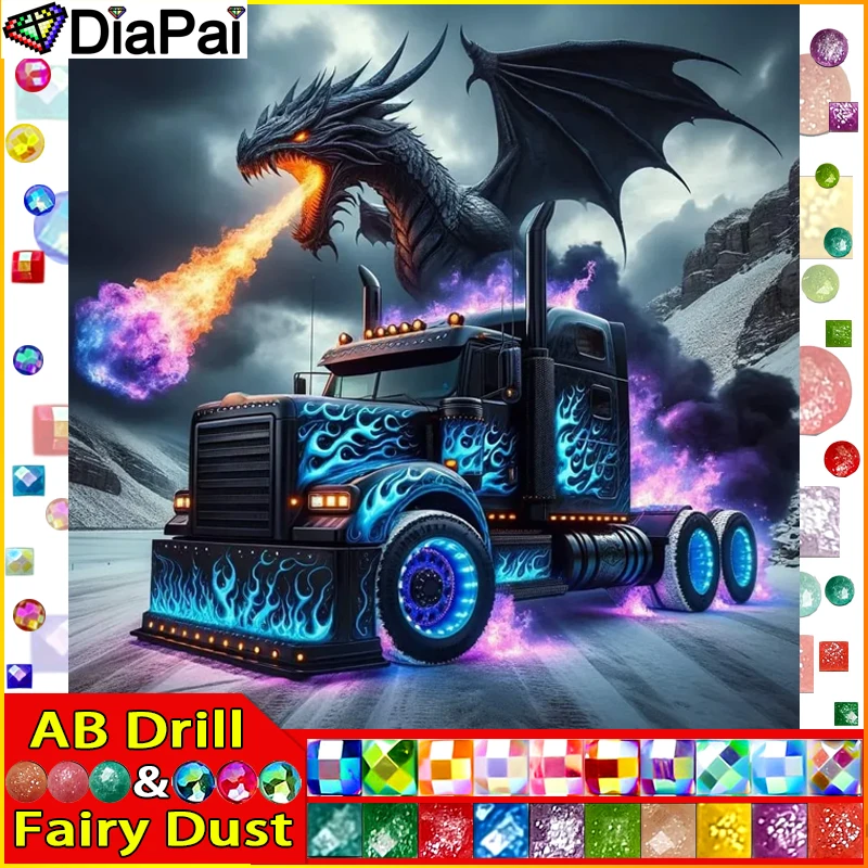 Diapai Fairy Dust Ab Full Diamond výšivka Dragon Animal Auta Diamond Painting Cross Stitch Stors Reminestone nedokončený