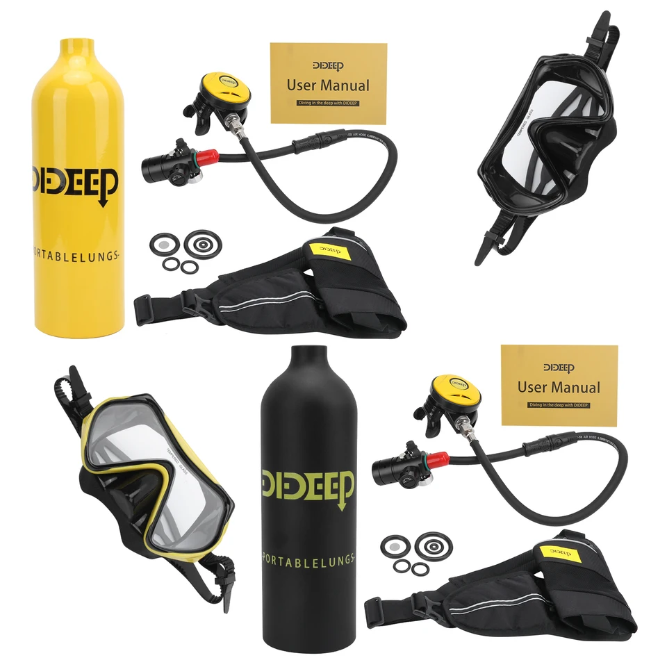 Dideep 1L Mini Scuba Tank Diving Set s odvzdušňovacími chlopňami/potápačmi/popruhmi/potápačskými okuliarmi