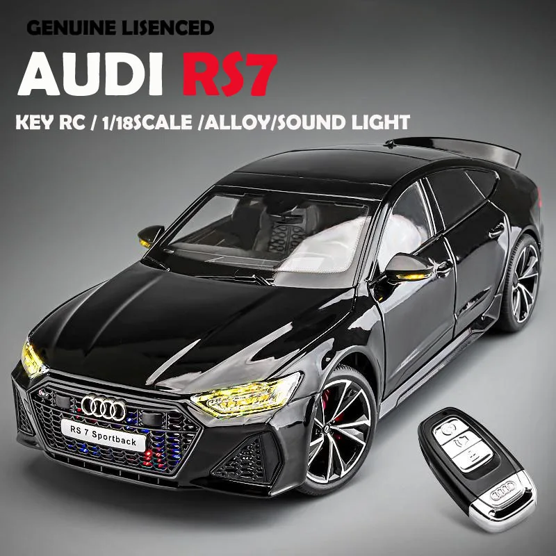 Diecast 1:18 Audi RS7 Sportback zliatinový model automobilu s kľúčovou zbierkou Miniatúrny hlas Zvuk svetlo Domáce dekorácie