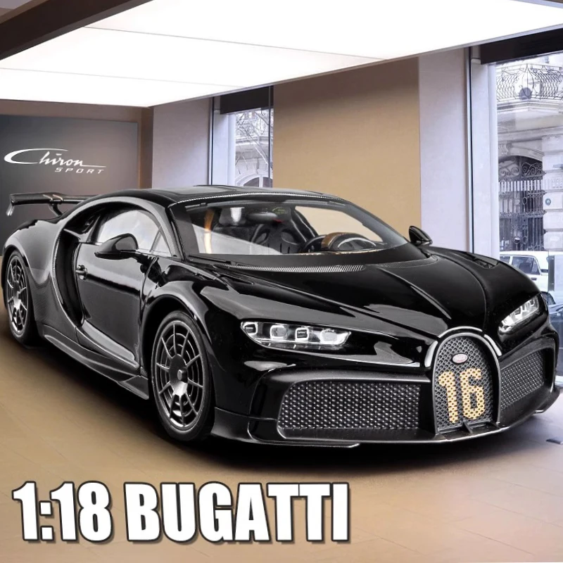 Diecast 1:18 Bugatti Chiron Super Sportcar zliatiny auto Model domáci interiér dekorácie zvuk a ľahké deti Darček pre deti pre deti