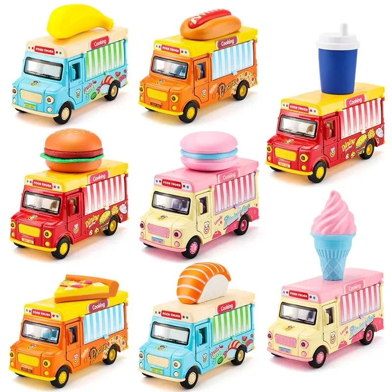 Diecast 1:36 8 q Verzia Pull Back Back Truck Truck Auto Model Hamburger Magnetic Induction Novinka modely automobilových hračiek pre chlapcov