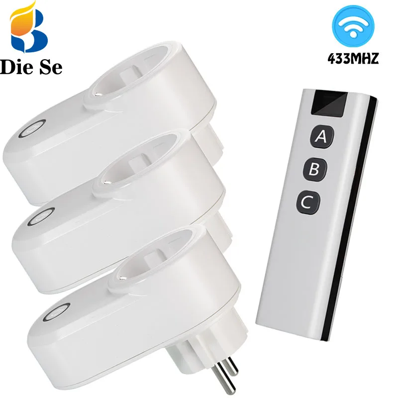 Diese Smart Socket s diaľkovým ovládaním a vysielač 433 MHz 220V 15A Programovateľný elektrický výstupný spínač pre LED/osvetlenie