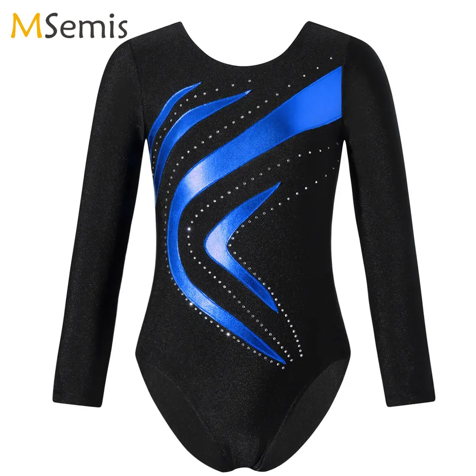 Dievča Balet Dance Gymnastický trikot s dlhým rukávom Bronzing látk