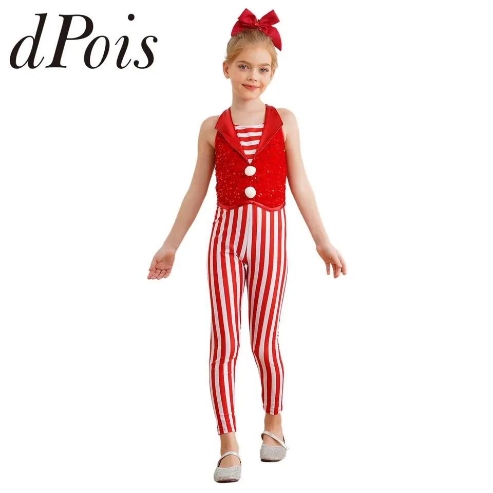 Dievča Candy Cane Costume Nový rok jeden kus vianočného oblečenia dieťaťa Karneval Party Stripes Flitry Bodysuit Gymnastics Conseting