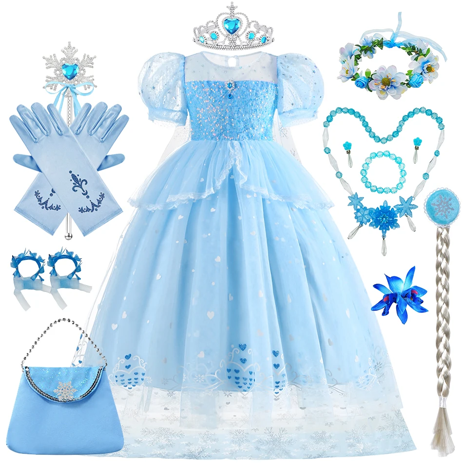 Dievča Elsa šaty sneh kráľovná Cosplay princezná kostým Kid Halloween vianočná párty fantasy flocin outfit výkonné večerné šaty