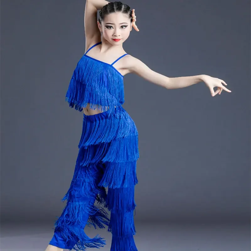 Dievča Latinské tanečné šaty pre dievčatá detské sály Kassel Fringe Dress Tops Tops Salsa Samba Suit Dance Dance Suit