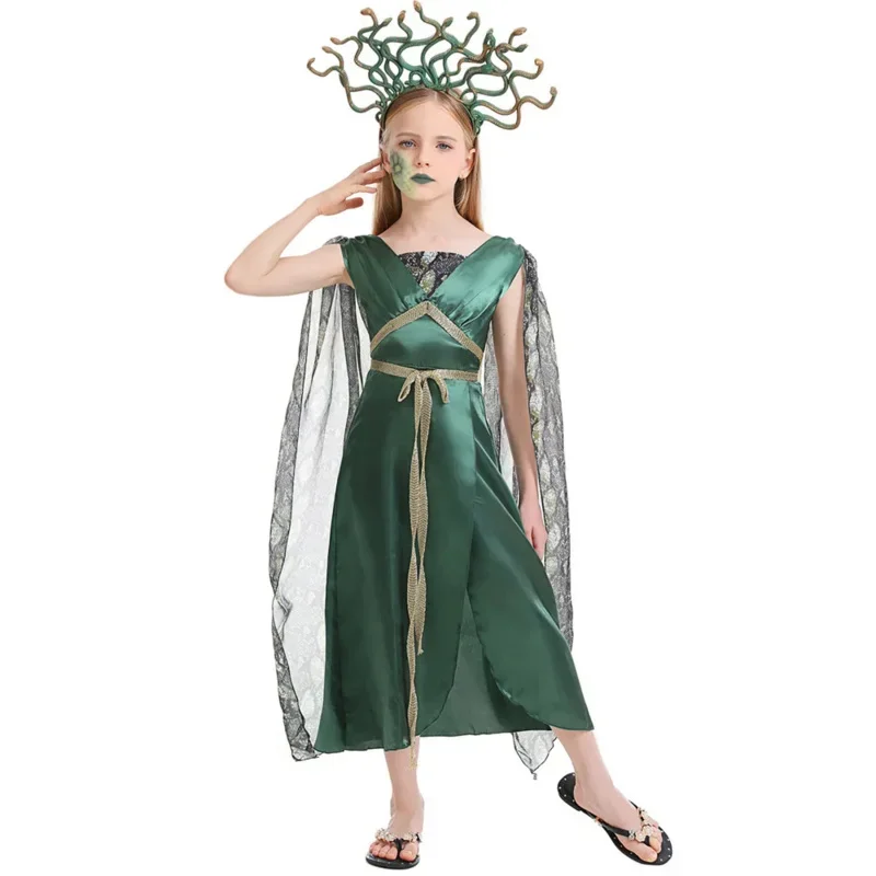 Dievča Medusa Cosplay kostýmy Grécka mytológia Gorgon Medusa Gorgon Dress Headdress Kids Halloween Performance outfit Mn11