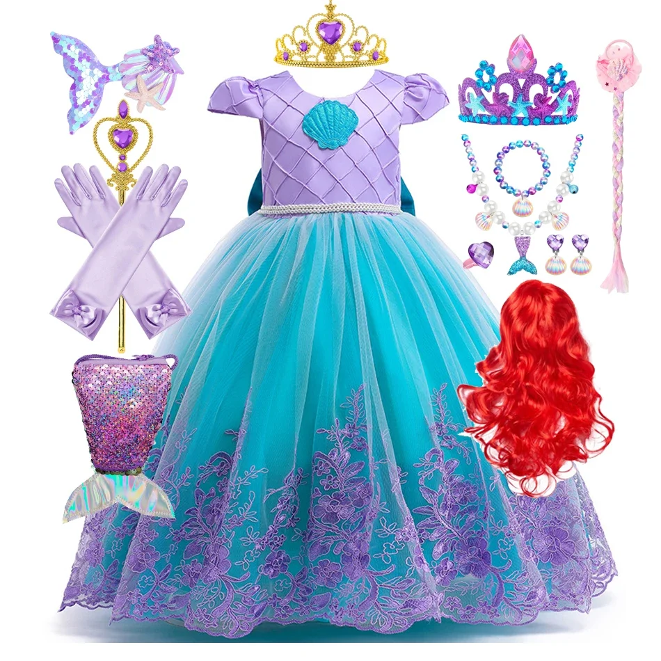 Dievča princezná malá morská panna kostým Ariel Cosplay luxusné výšivky šaty deti Karneval Halloween Party deti Vestidos
