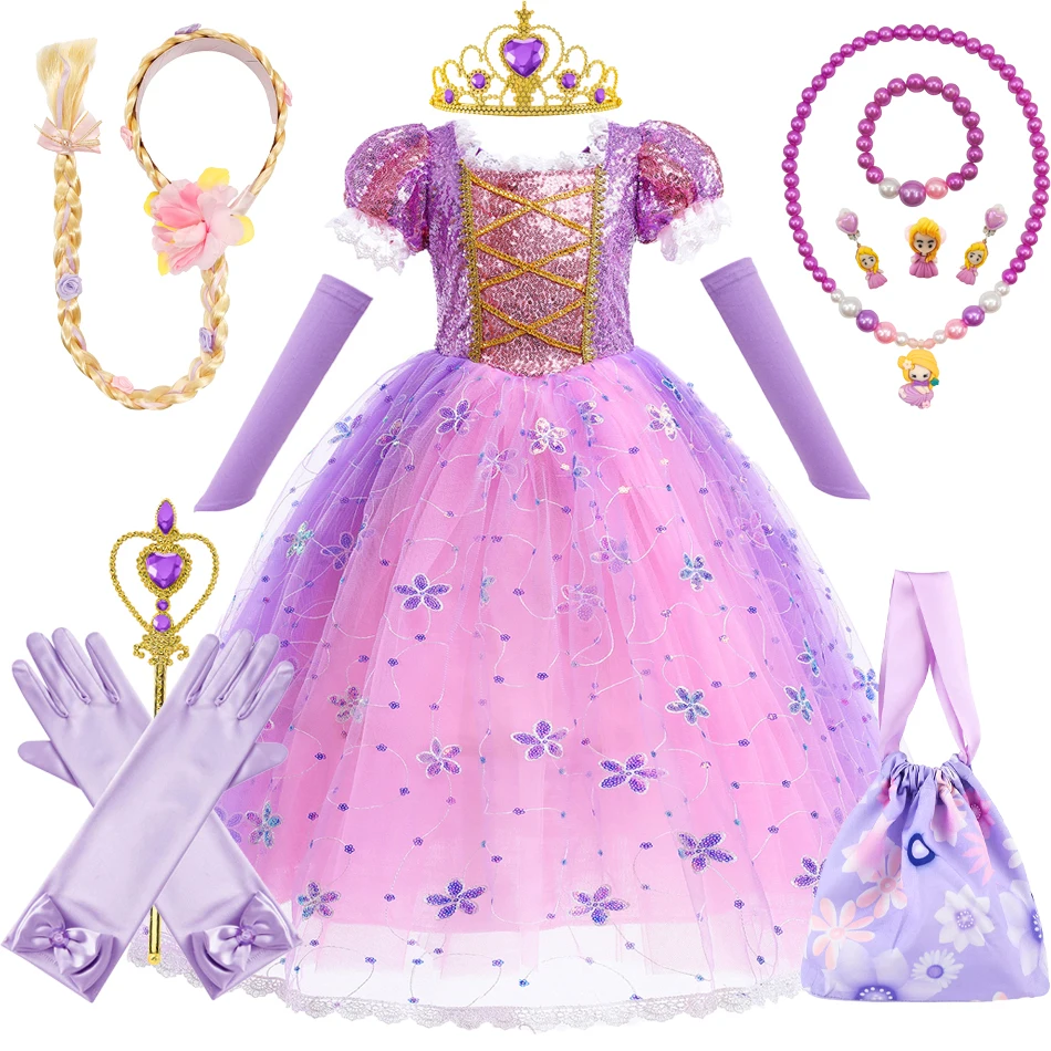 Dievča rapunzel kostým pre deti zamotané kúzla vlasy princezná cosplay šaty karneval halloween narodeninové oslavy šaty oblečenie oblečenia